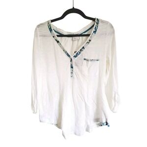 Anthropologie M‎ White Blue Floral Embroidered Blouse Cotton NWT $89